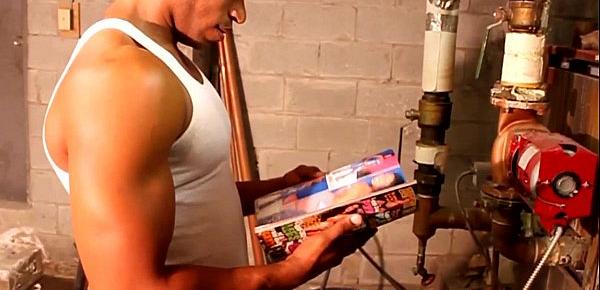  Black handyman solo rubbing his big tool